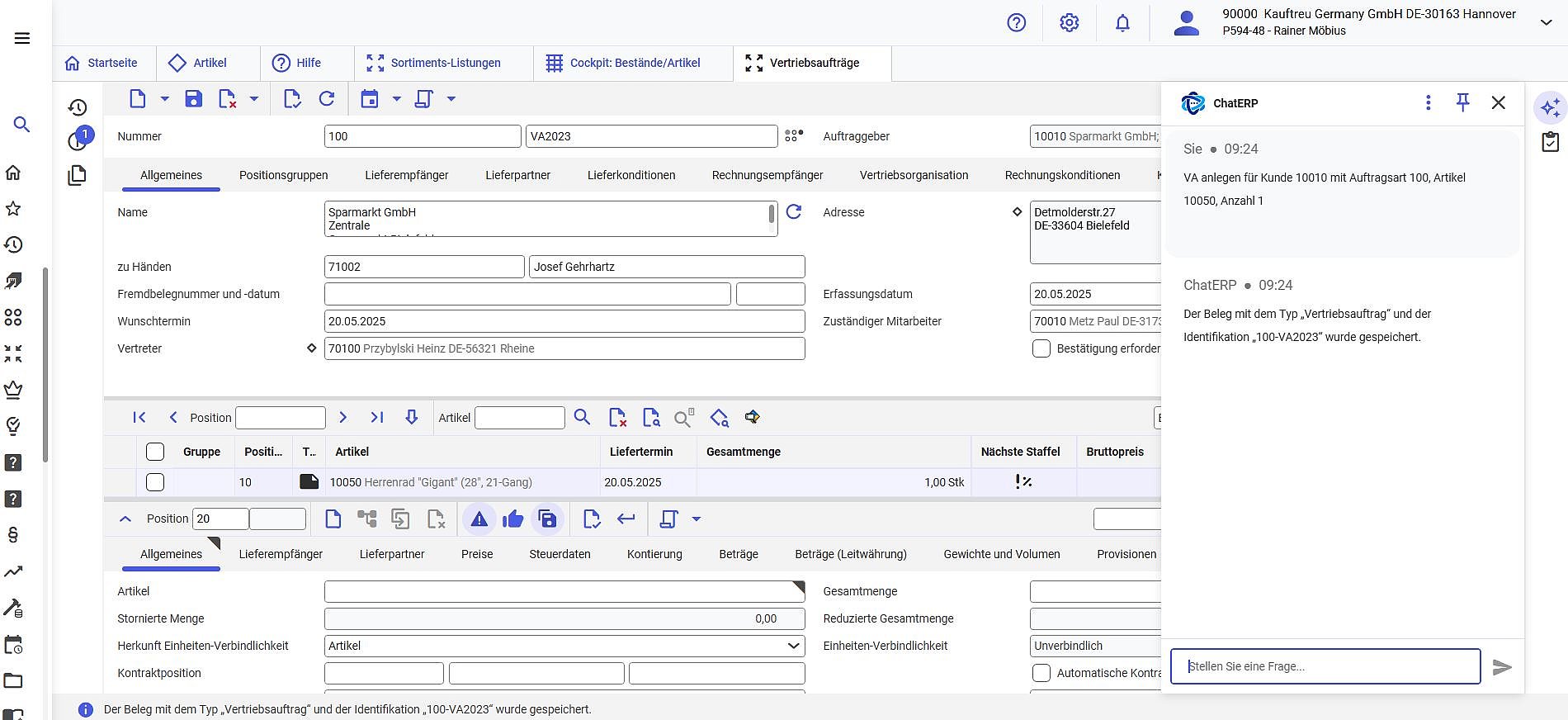 ChatERP – Intelligente Assistenz direkt im VlexPlus ERP-System
